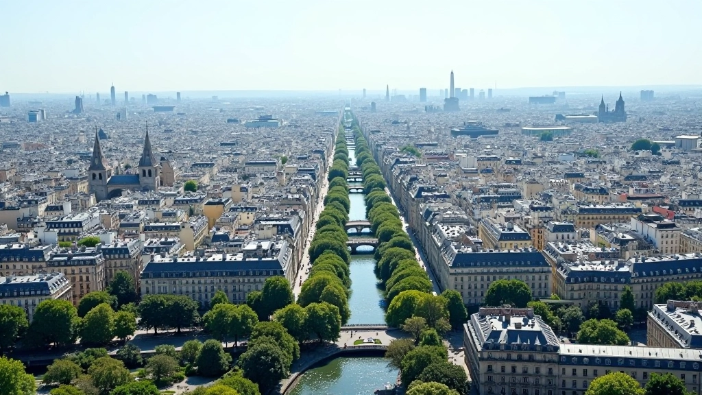 Vue aérienne de Paris et de la région Île-de-France avec ses quartiers distincts